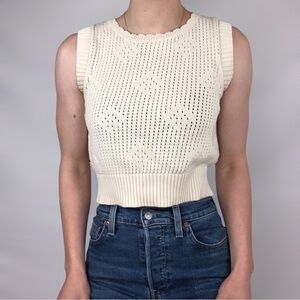 The Odells Cropped Knit Diamond Sleeveless Sweater Cream Size S